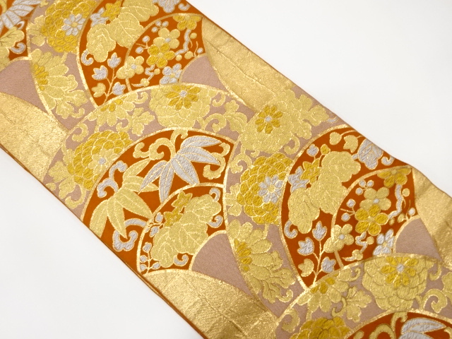 アンティーク　青海波に菊・桐唐草模様織り出し袋帯(着用可)